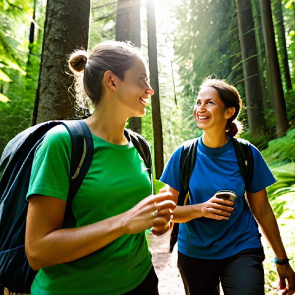 **

A professional, fully clothed female guide in appropriate hiking attire, leading a small group through a lush forest, sunlight filtering through the trees, safe for work, perfect anatomy, natural proportions, family-friendly, high-quality nature photography, focus on the guide's engaging expression.

**