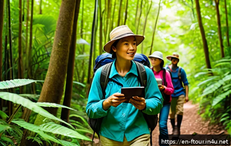 농촌관광지도사 연봉협상 팁 - A confident rural tourism guide, dressed in practical outdoor clothing and sturdy hiking boots, lead...