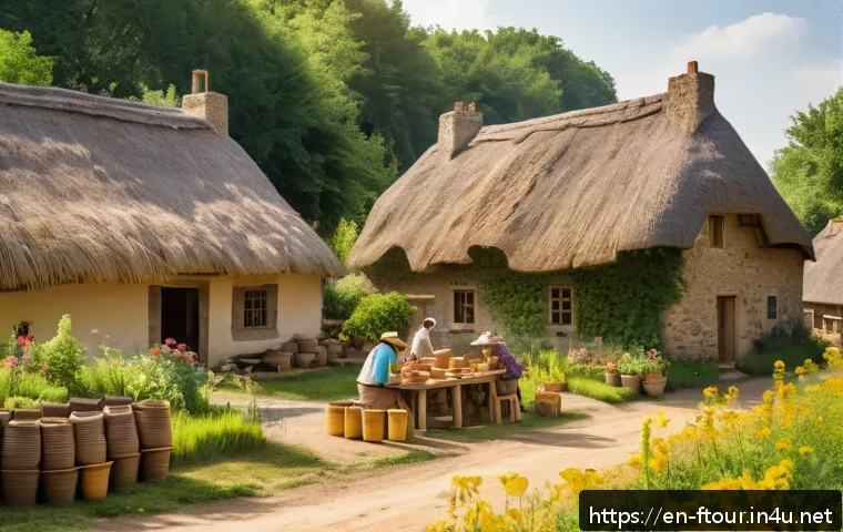 농촌관광지도사 학습 자료 정리 - A serene rural village scene in the European countryside during golden hour, featuring traditional s...